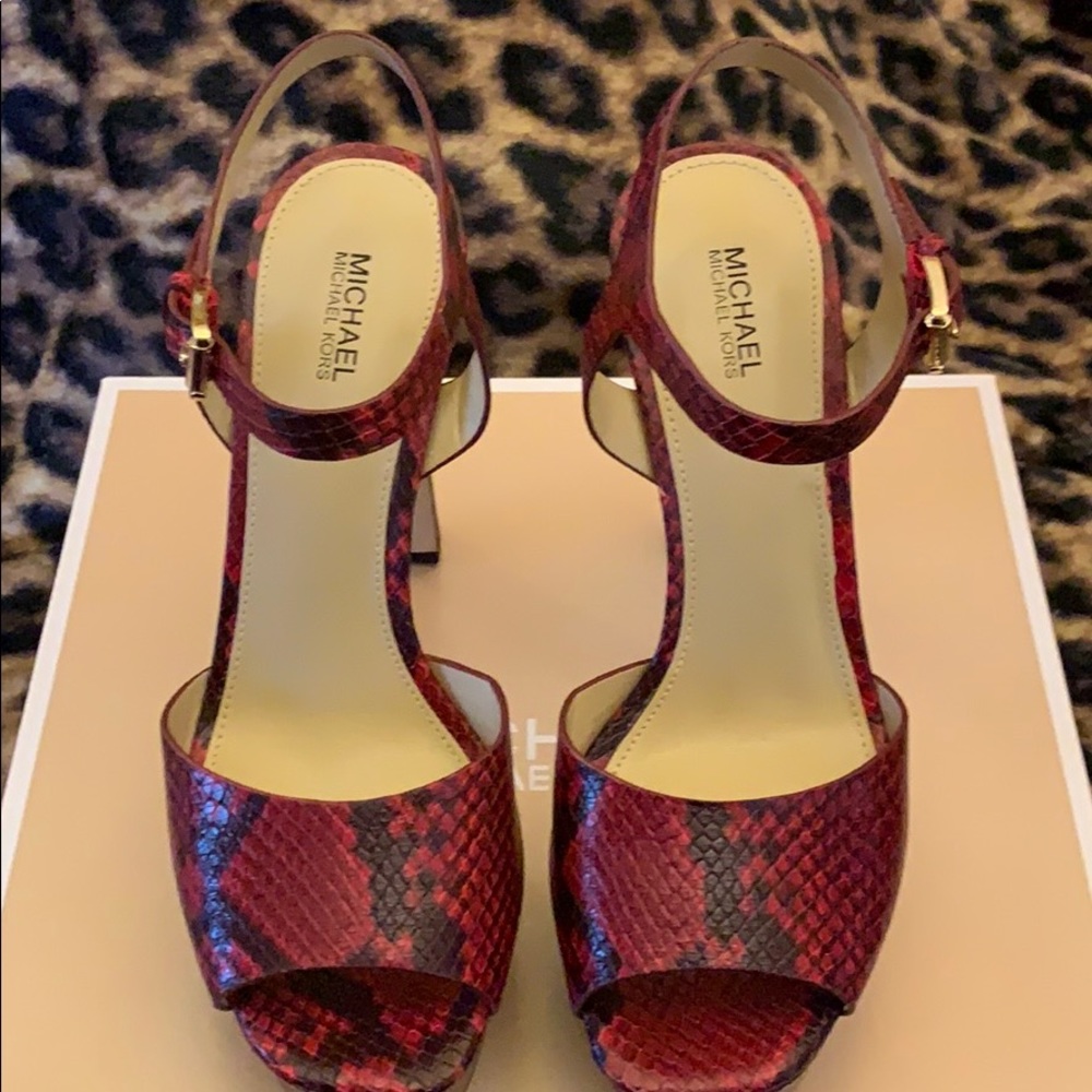 MICHAEL Michael Kors Red Snakeskin Platform Sandals - Picture 5 of 10